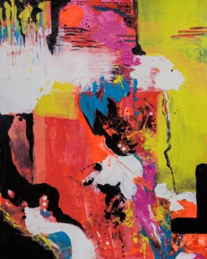 Detailaufnahme des abstrakten Kunstwerks Wer ordnet das mit kräftigen Acrylfarben – Anika Adam, diekunstkammer