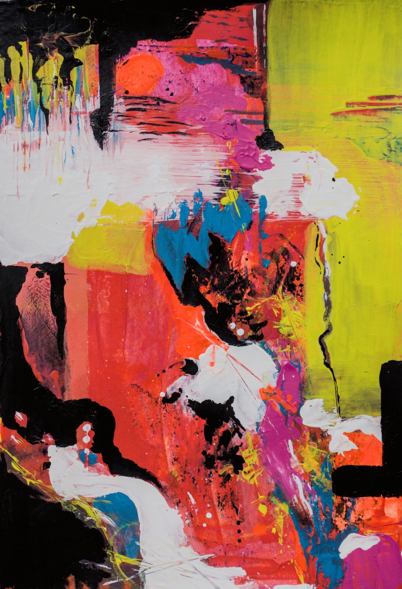 Detailaufnahme des abstrakten Kunstwerks Wer ordnet das mit kräftigen Acrylfarben – Anika Adam, diekunstkammer