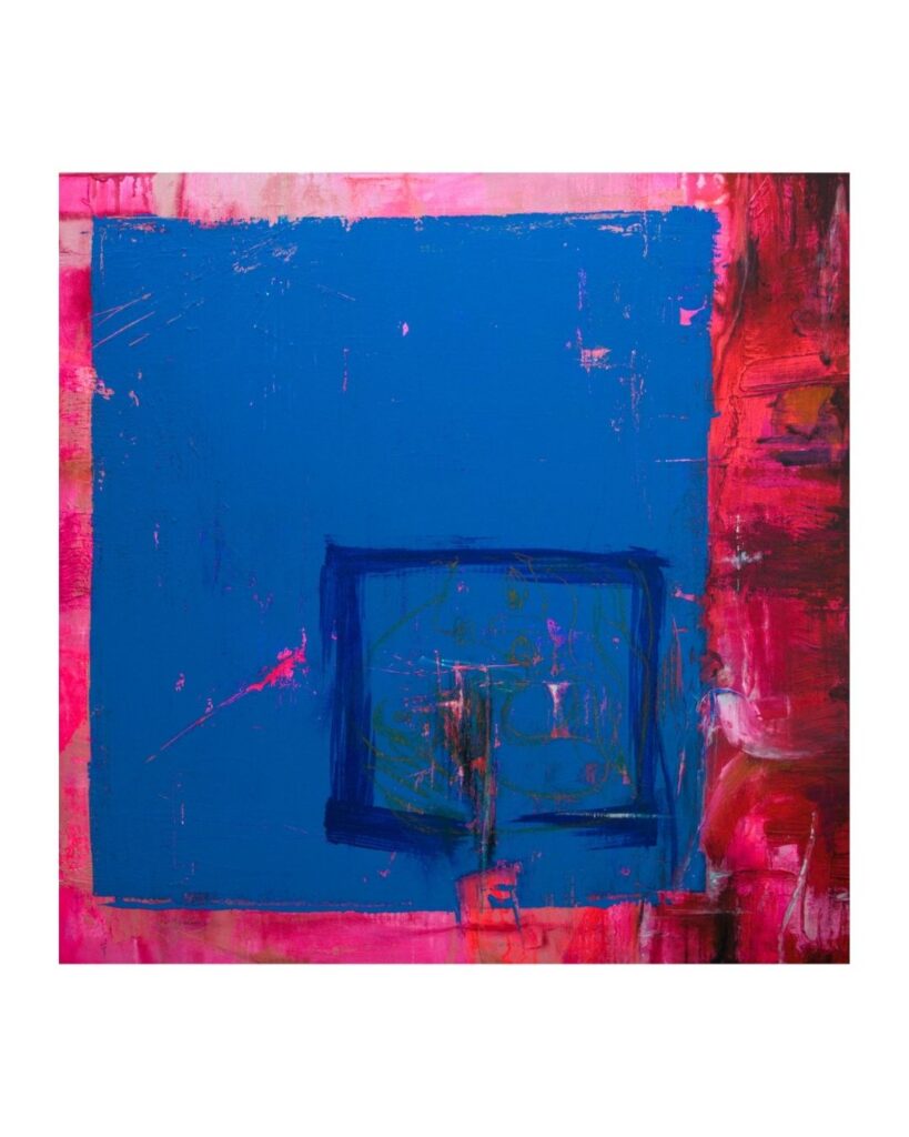Abstraktes Original Gemälde in leuchtendem Kobaltblau und Neon-Pink. Expressive moderne Acrylmalerei von Anika Adam - diekunstkammer