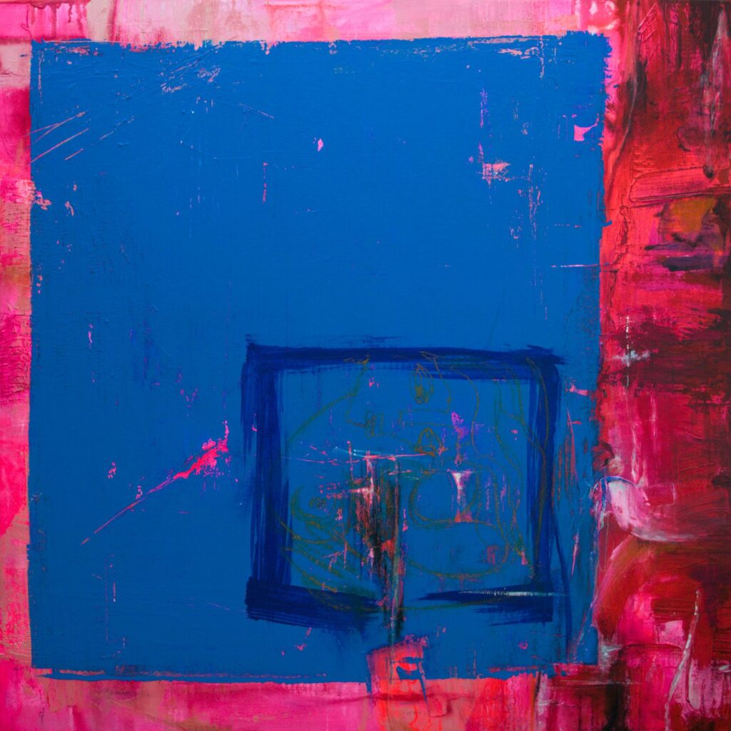 Abstraktes Original Gemälde in leuchtendem Kobaltblau und Neon-Pink. Expressive moderne Acrylmalerei von Anika Adam - diekunstkammer