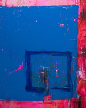Abstraktes Original Gemälde in leuchtendem Kobaltblau und Neon-Pink. Expressive moderne Acrylmalerei von Anika Adam - diekunstkammer