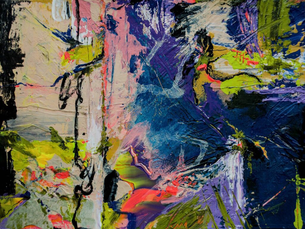 Detailansicht limitierter Artprint Dazwischen - Expressive abstrakte Kunst in Tiefblau und Neon von Anika Adam