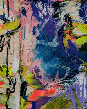 Detailansicht limitierter Artprint Dazwischen - Expressive abstrakte Kunst in Tiefblau und Neon von Anika Adam