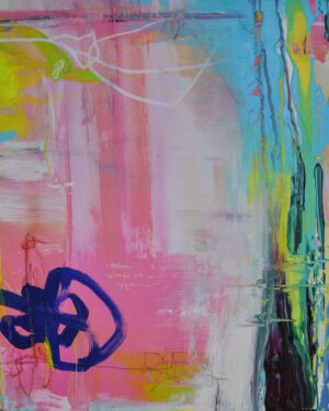 Abstraktes Original Gemälde »Gegenlenken« – Expressive Acrylfarben in Pink, Neongelb, Türkis und Tiefblau frontal auf Leinwand von Anika Adam